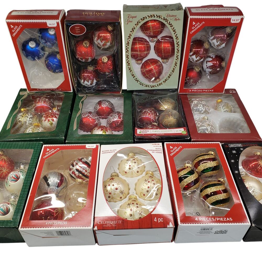Vintage Glass Christmas Ornaments Bundle Nativity 13 Boxes